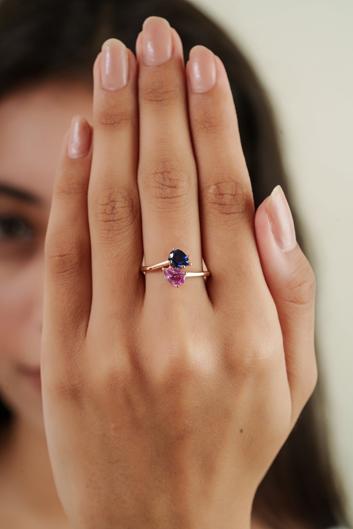 Pink & Blue Sapphire Toi et Moi Ring