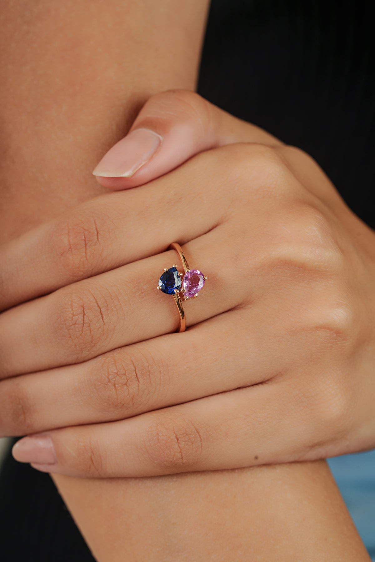 Pink & Blue Sapphire Toi et Moi Ring