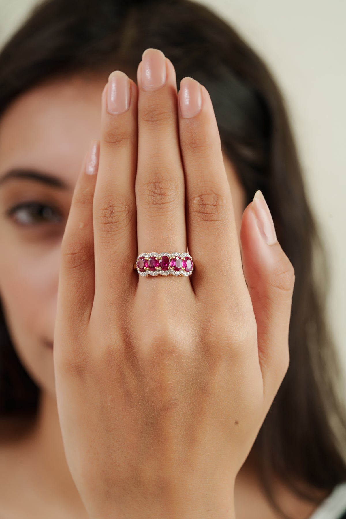 Ruby Diamond Half Eternity Ring