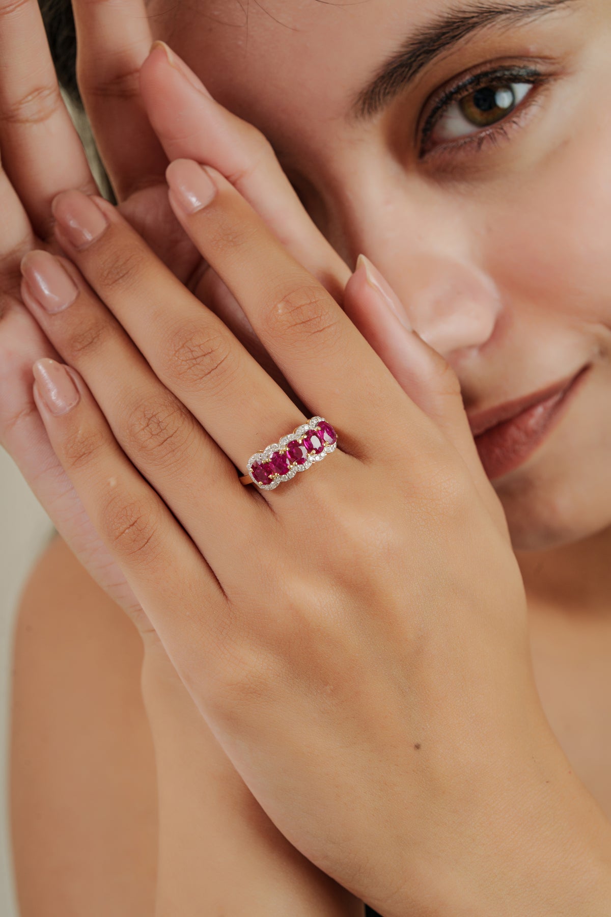 Ruby Diamond Half Eternity Ring