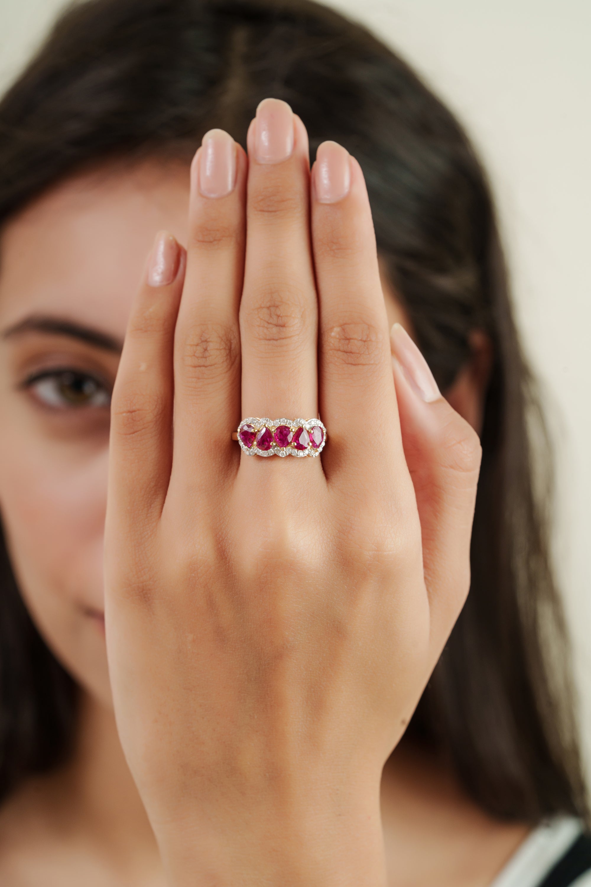 Pear Ruby Diamond Halo Ring