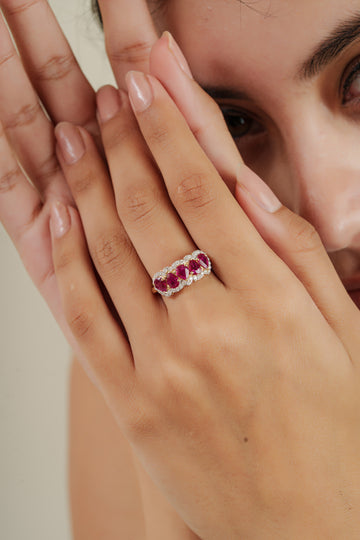 Pear Ruby Diamond Halo Ring
