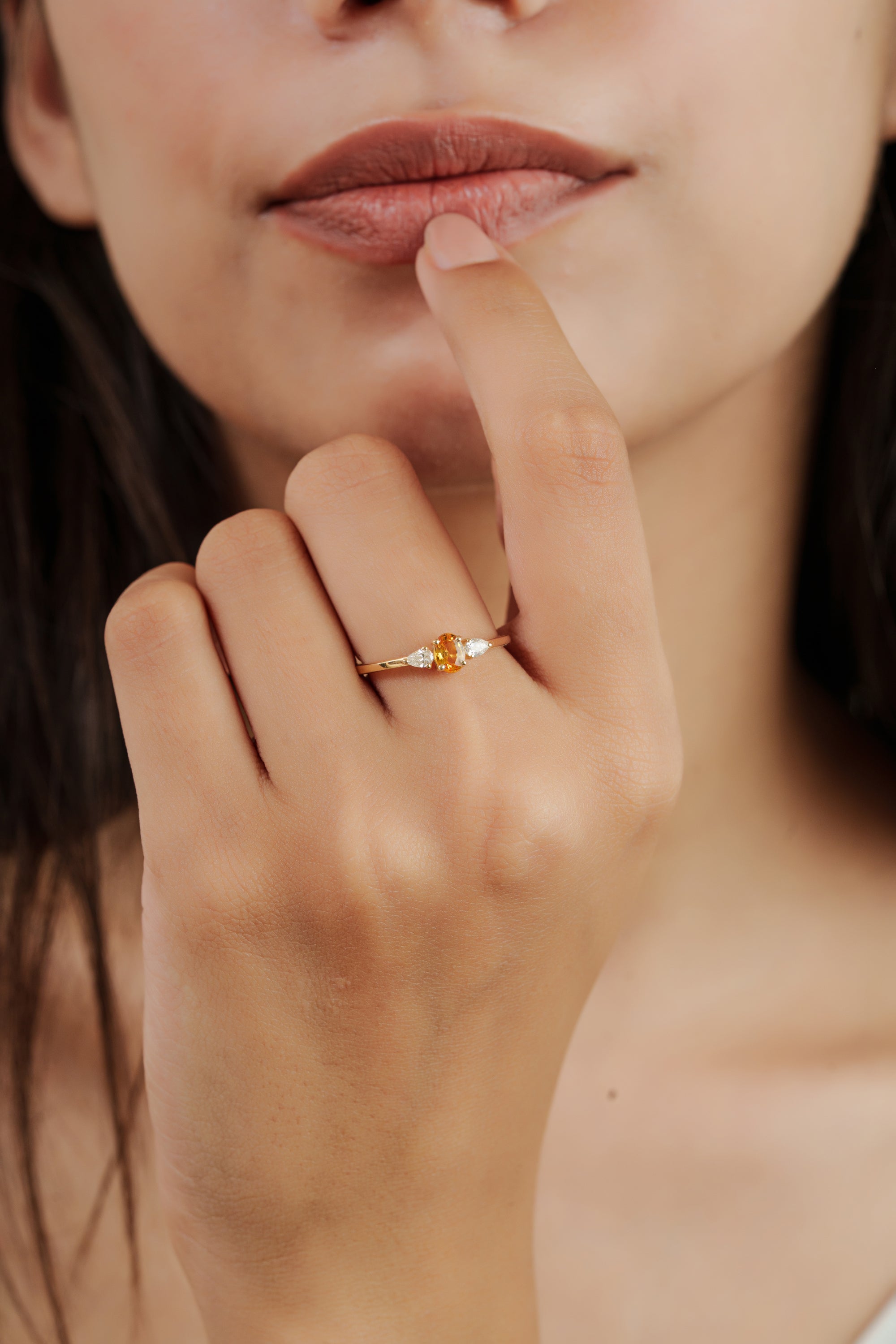 Yellow Sapphire & Pear Diamond Three Stone Ring