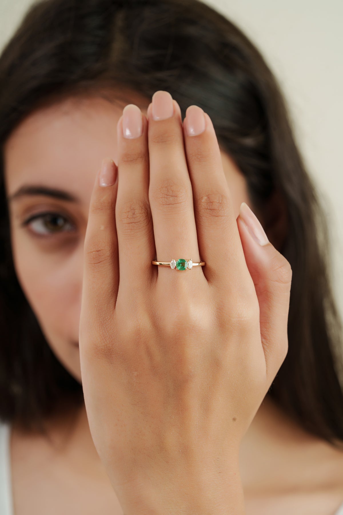 Emerald & Diamond Three Stone Ring