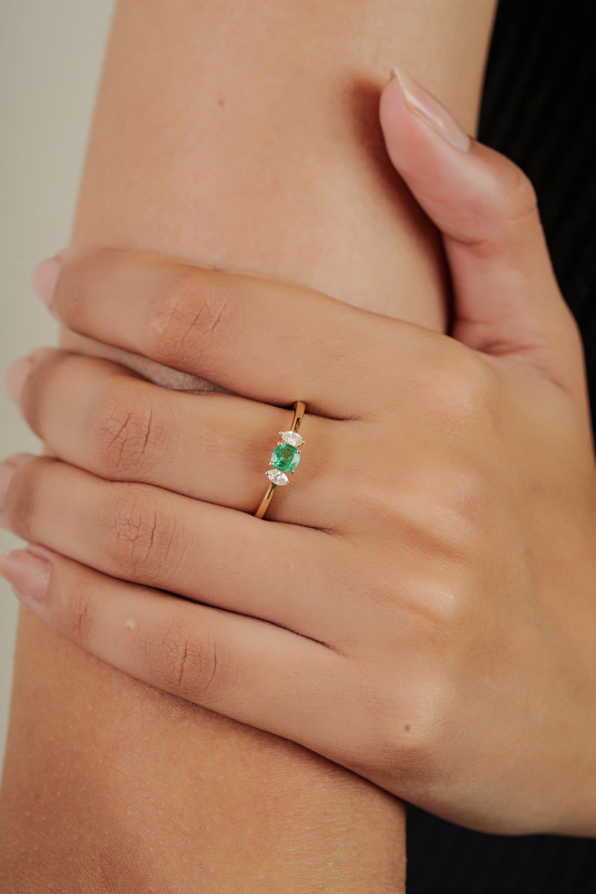 Emerald & Diamond Three Stone Ring