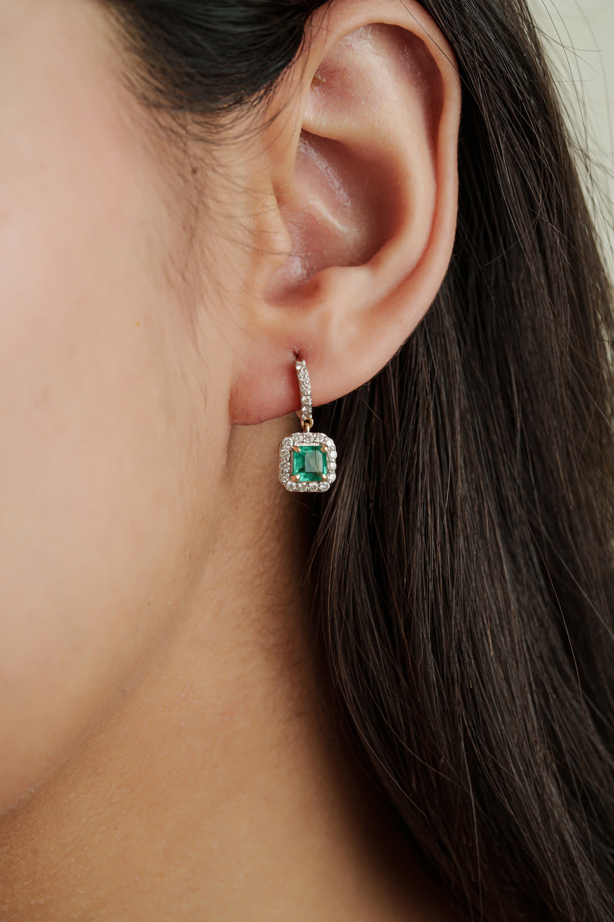 Emerald Diamond Huggie Earrings