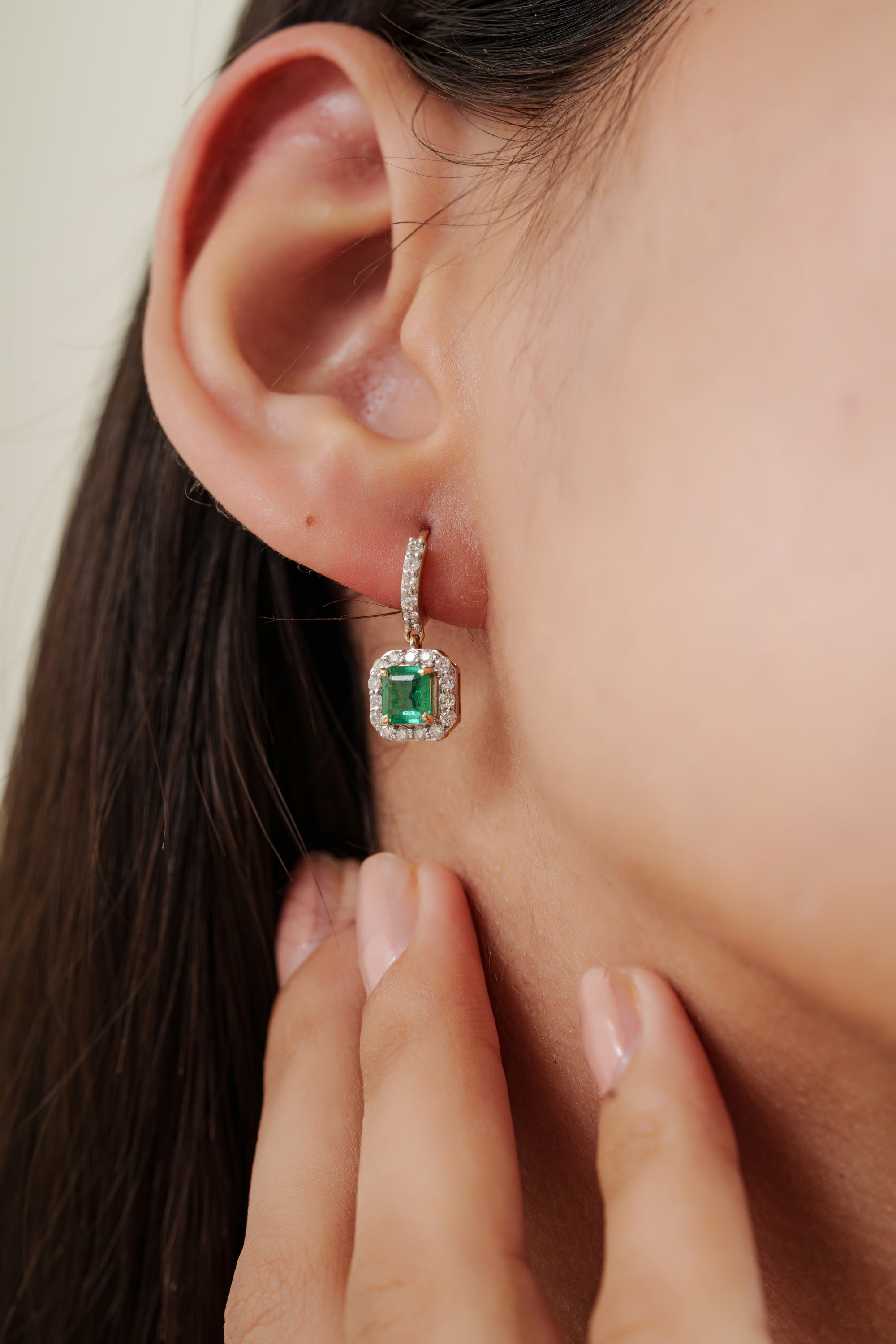 Emerald Diamond Huggie Earrings