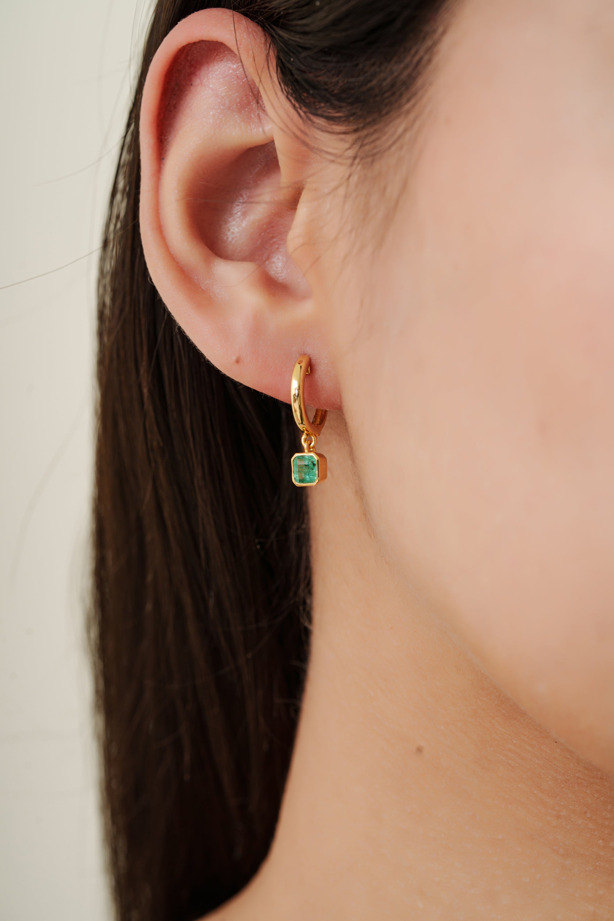 Emerald Drop Hoop Earring