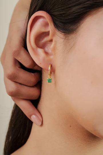 Emerald Drop Hoop Earring