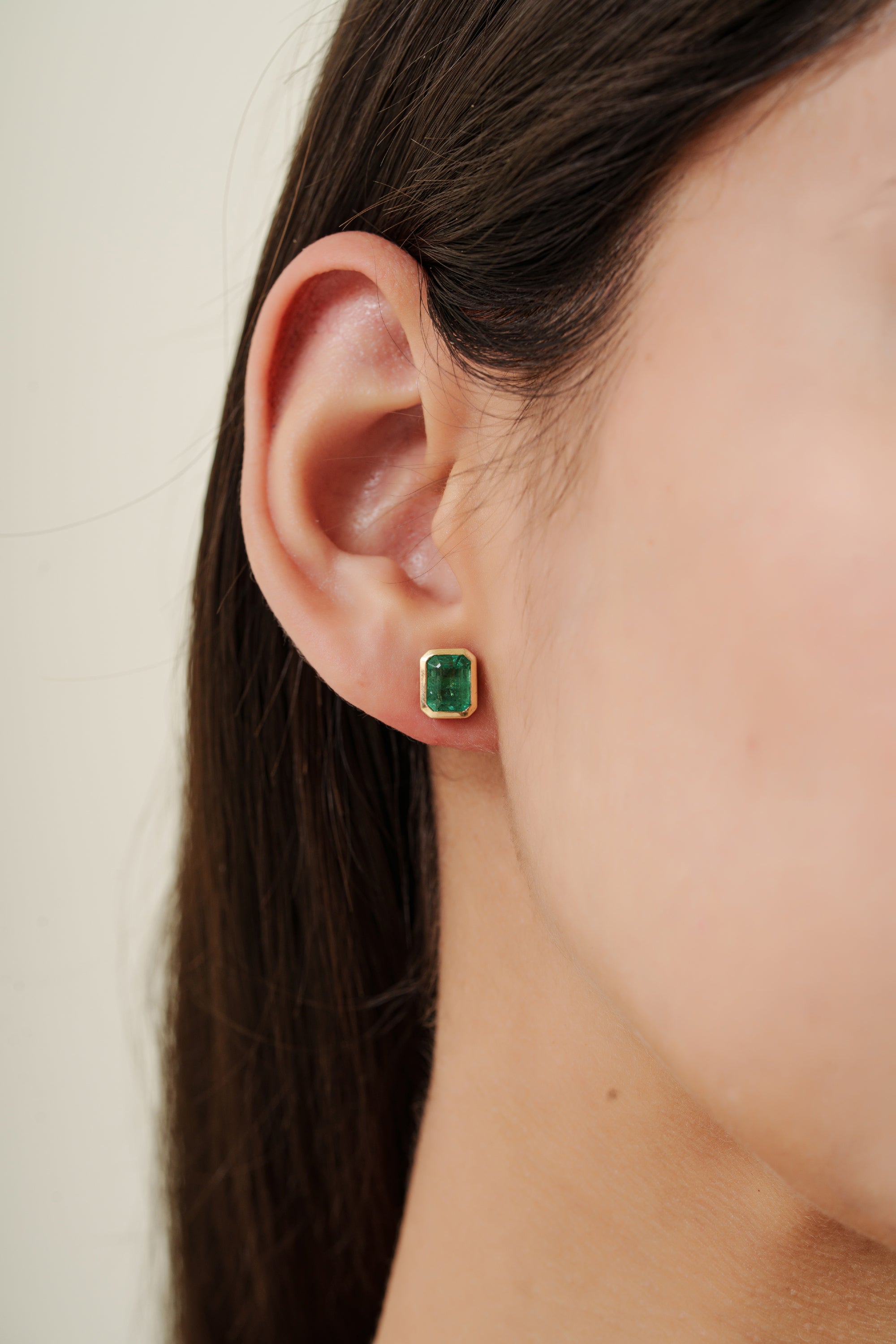 Emerald Bezel Set Stud Earring