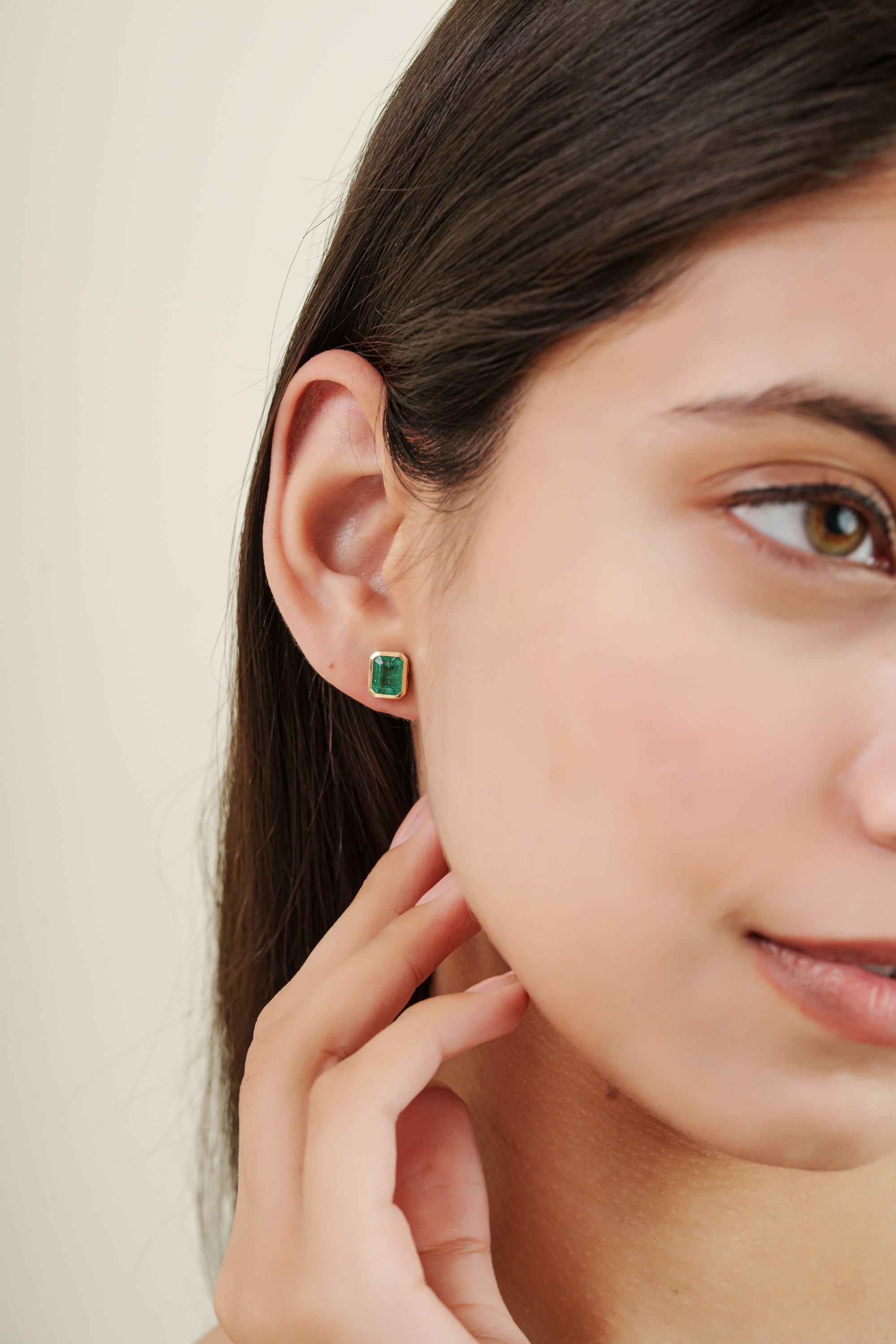 Emerald Bezel Set Stud Earring