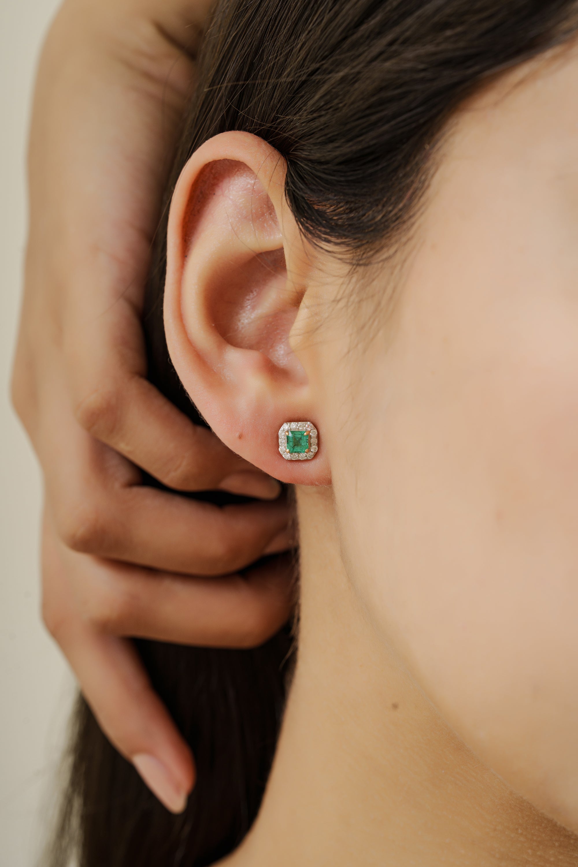 Natural Emerald Diamond Stud Earring