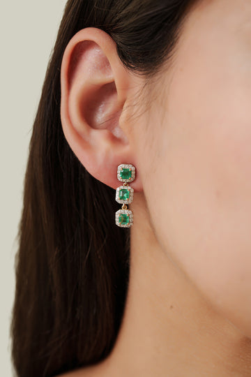Emerald Diamond Triple Drop Earrings
