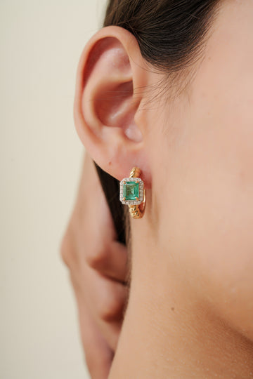 Emerald Diamond Hoop Earrings