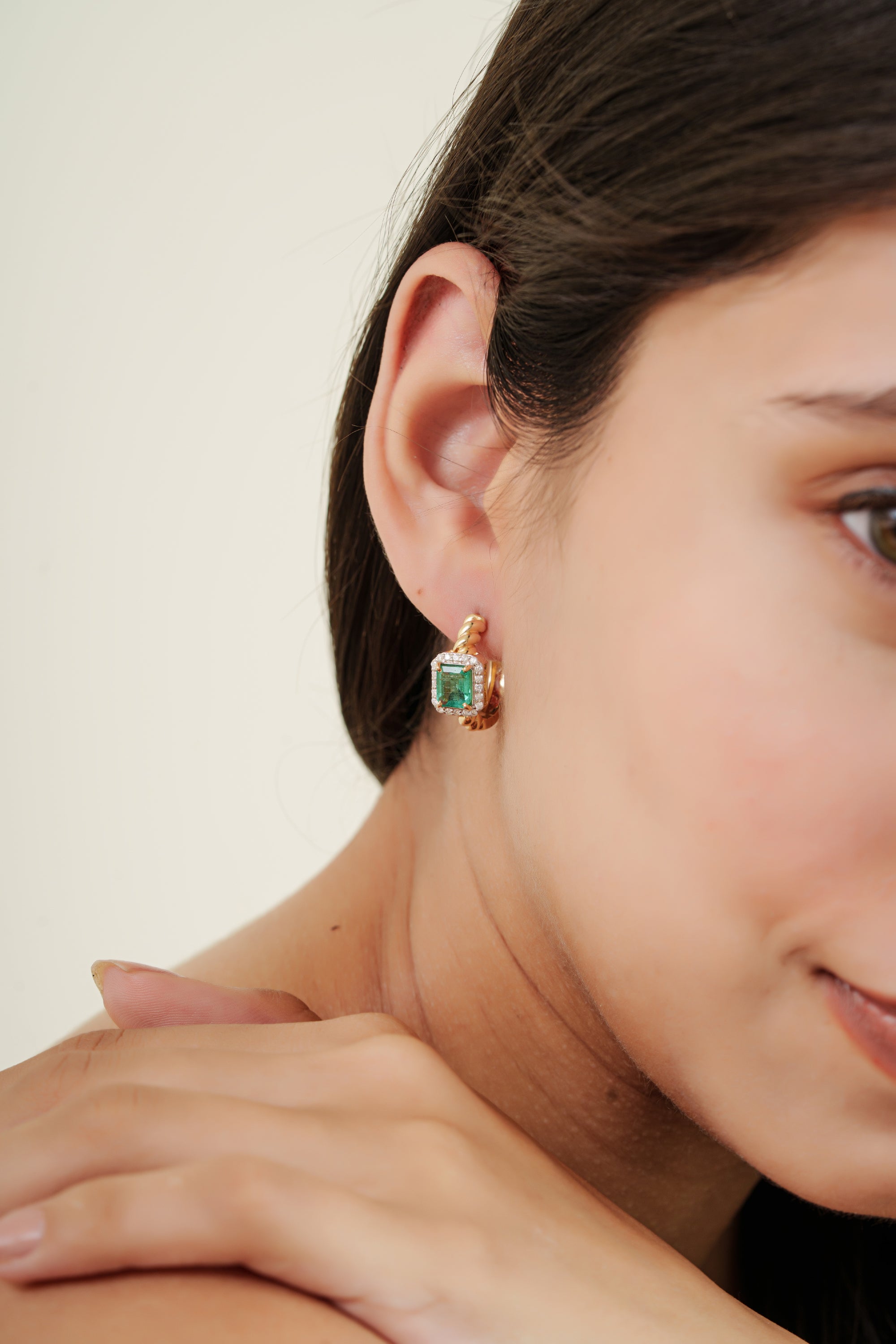 Emerald Diamond Hoop Earrings