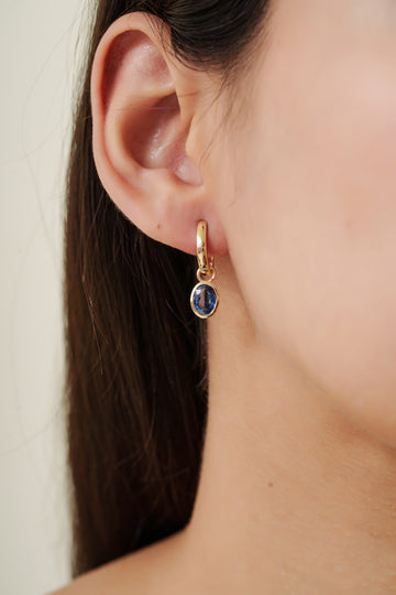 Blue Sapphire Drop Hoop Earrings