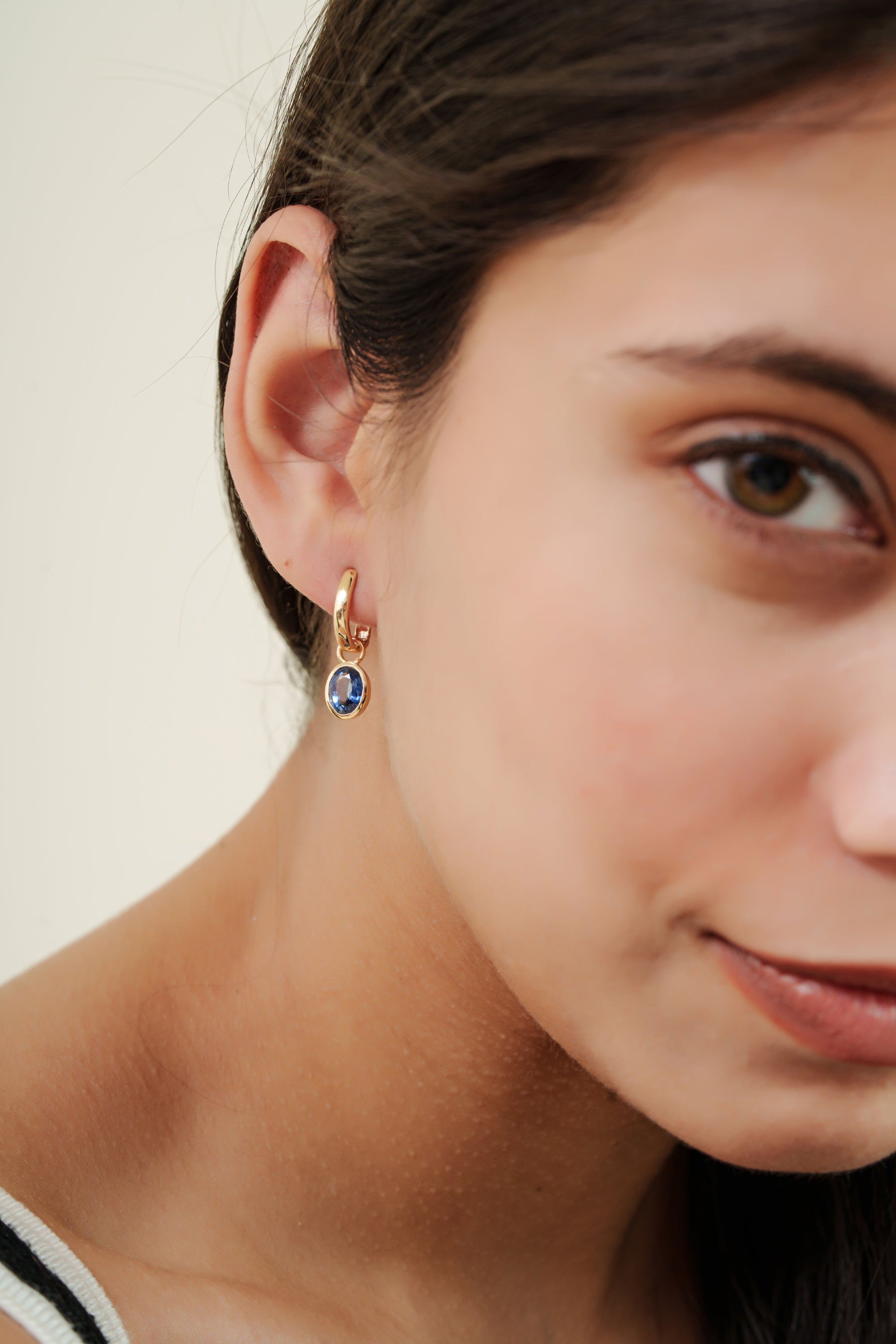 Blue Sapphire Drop Hoop Earrings