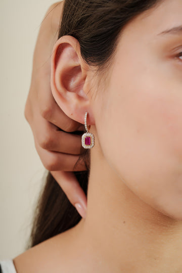 Ruby Diamond Halo Huggie Earrings