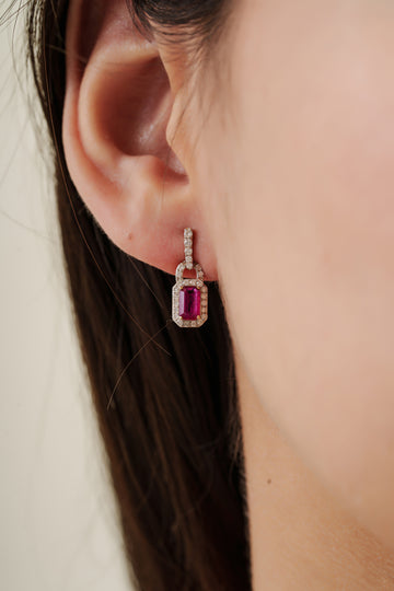 Ruby Diamond Lock Drop Earrings
