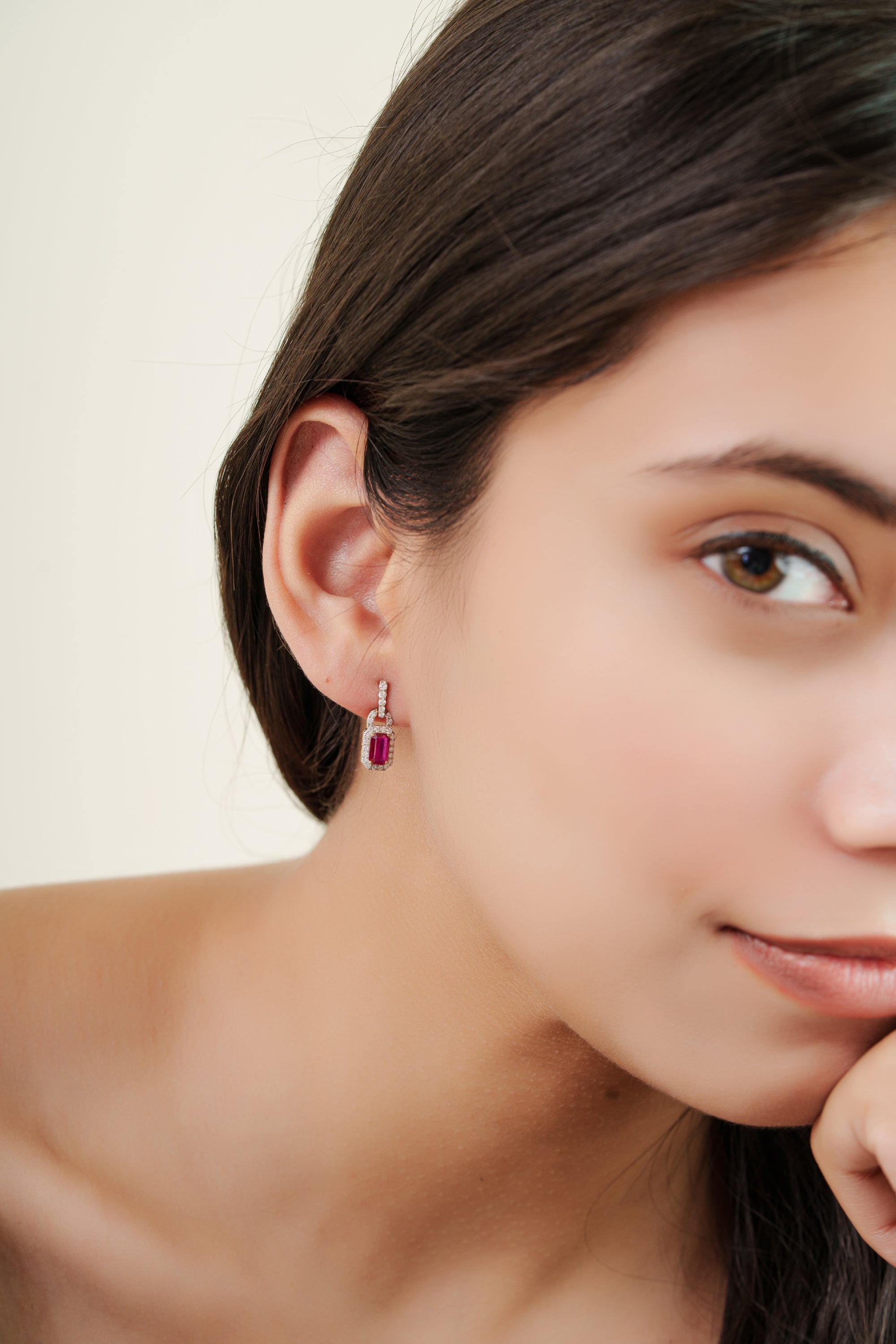 Ruby Diamond Lock Drop Earrings