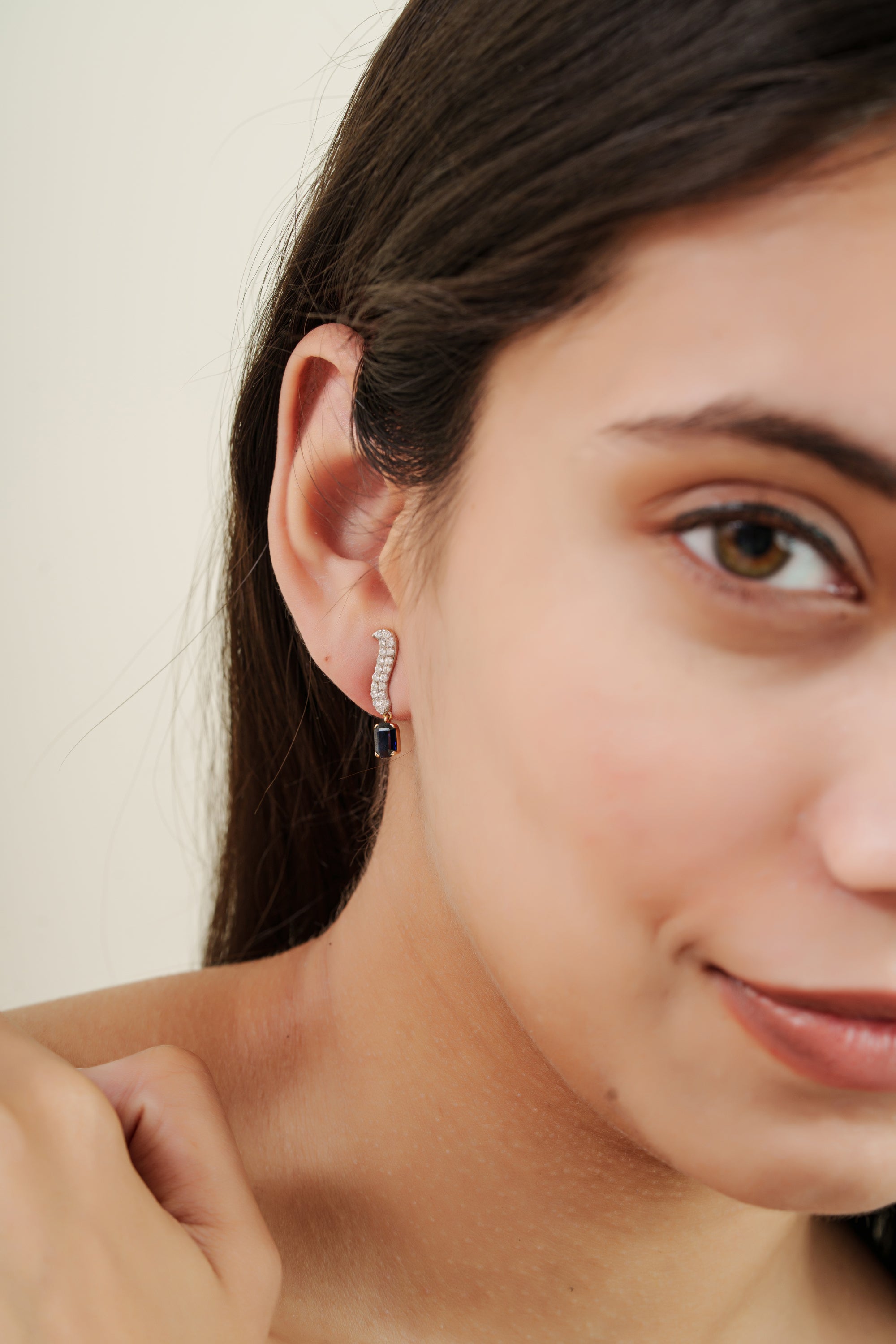 Blue Sapphire Drop Diamond Earrings