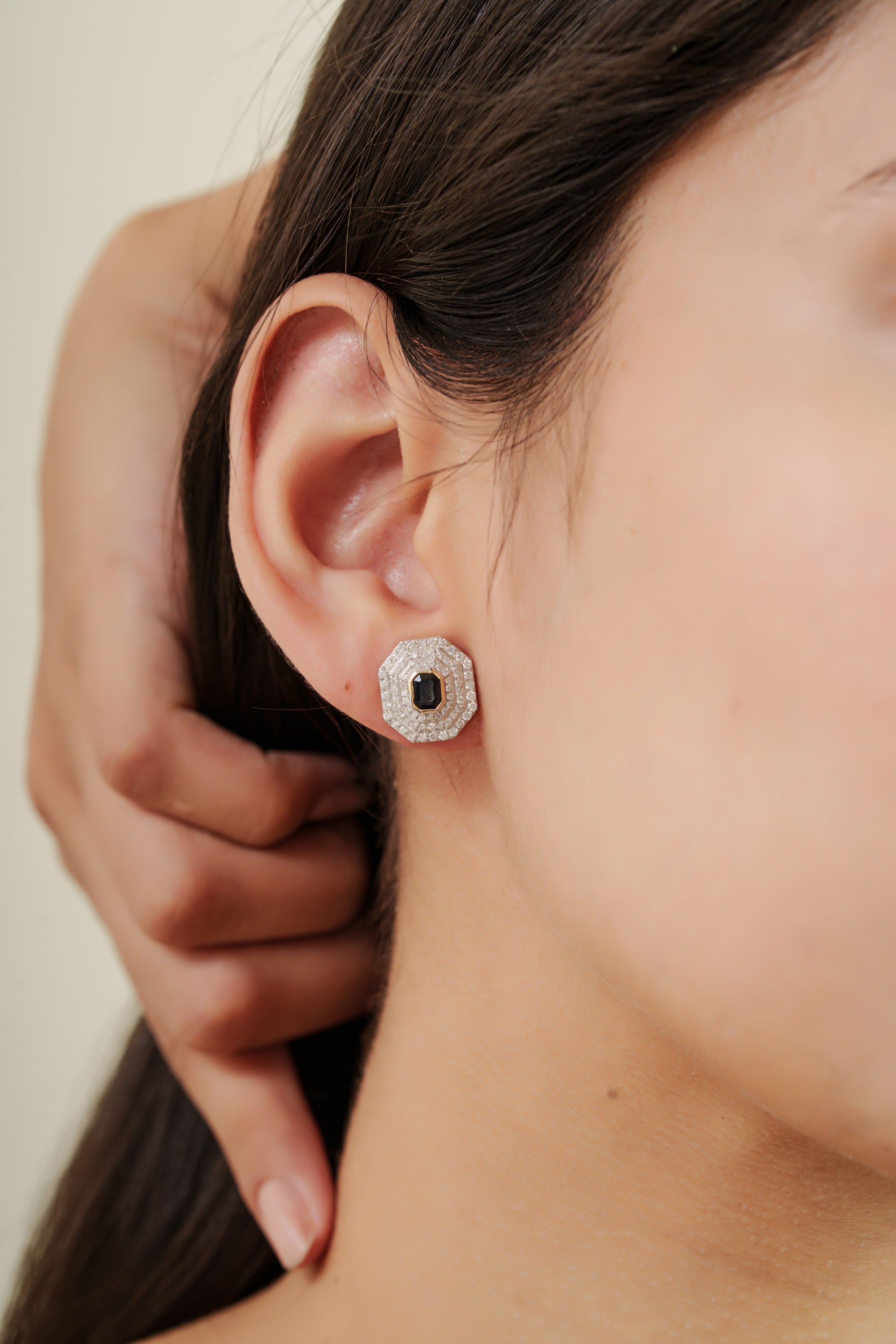 Sapphire Diamond Halo Stud Earrings