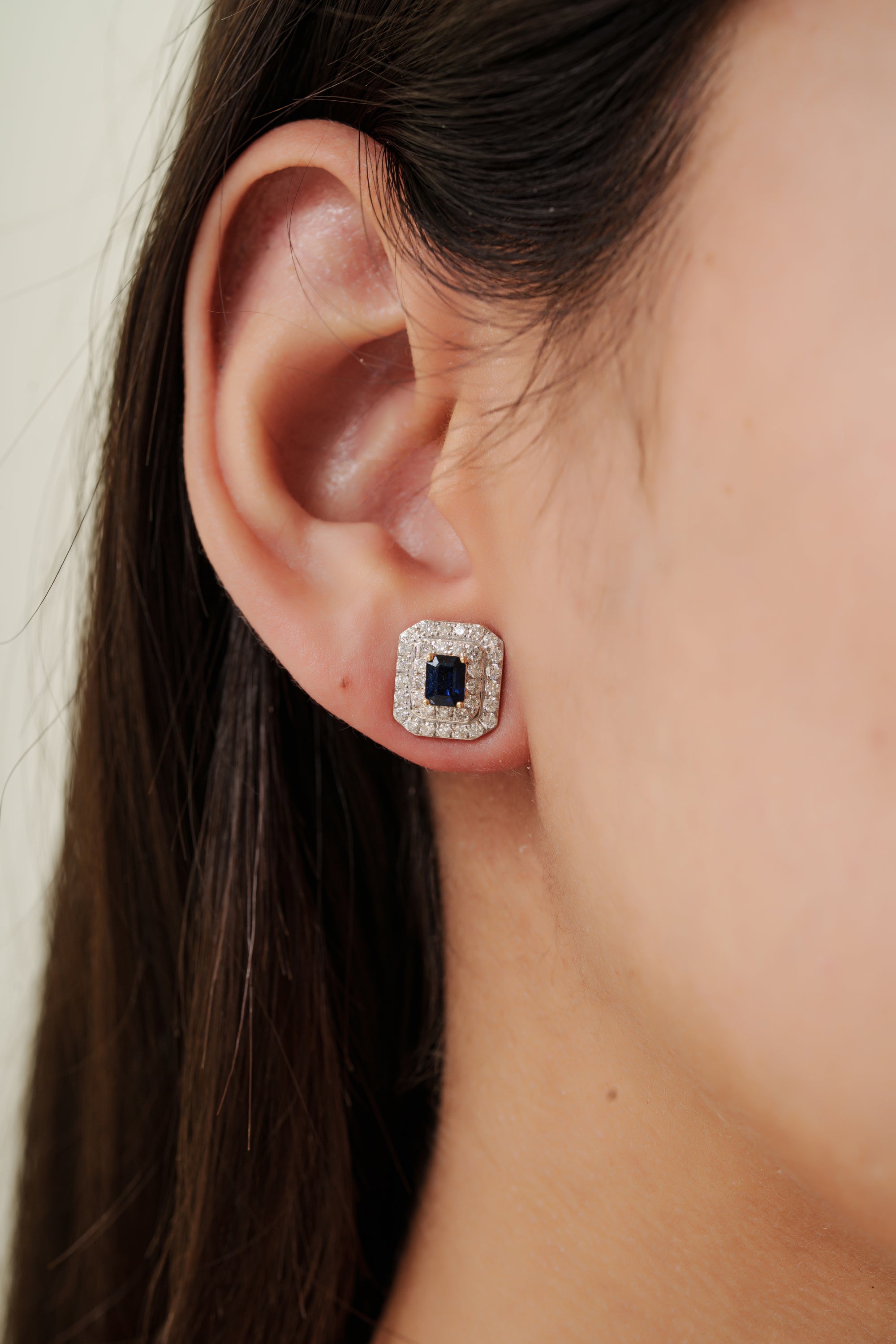 Emerald Cut Blue Sapphire Diamond Earrings
