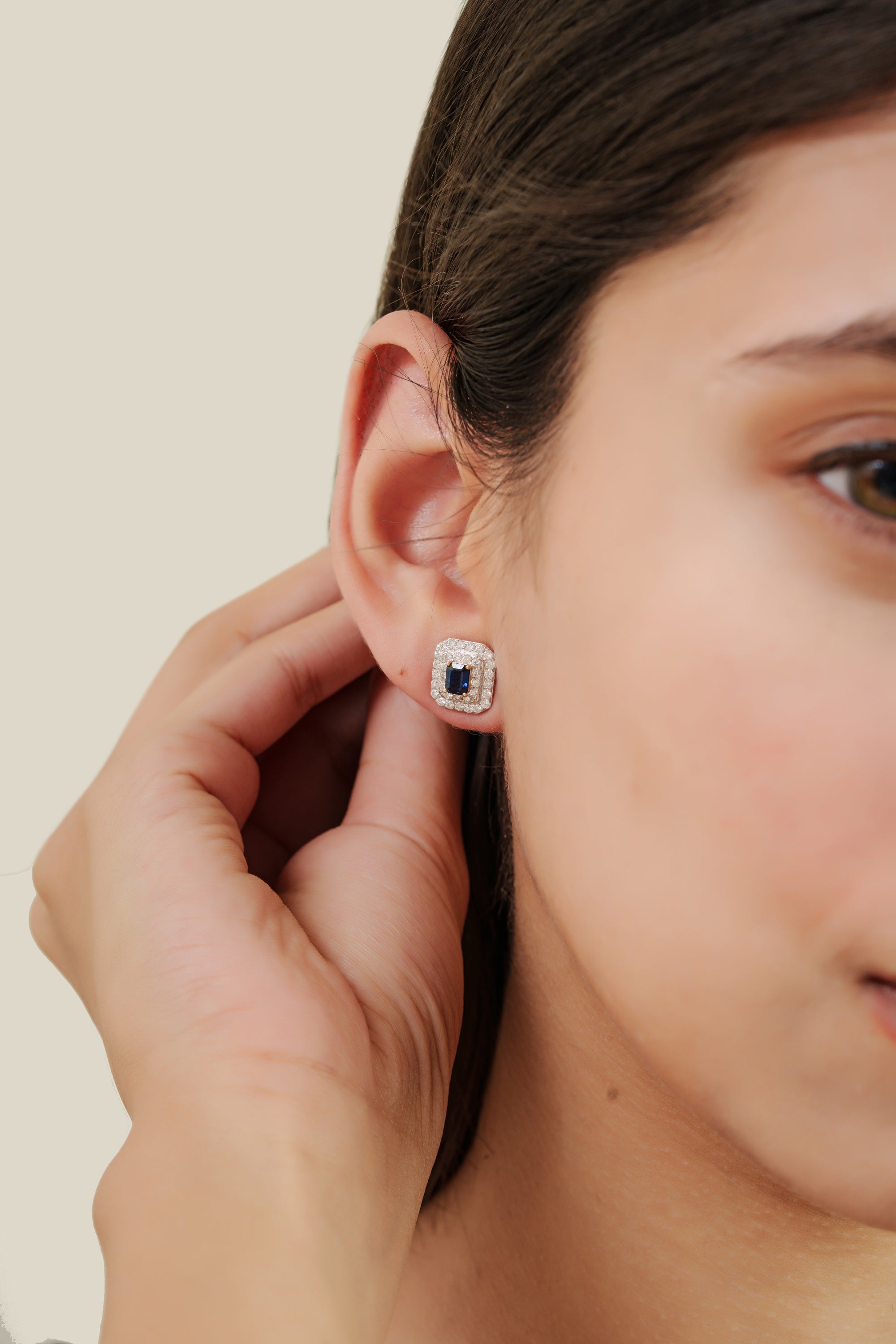 Emerald Cut Blue Sapphire Diamond Earrings
