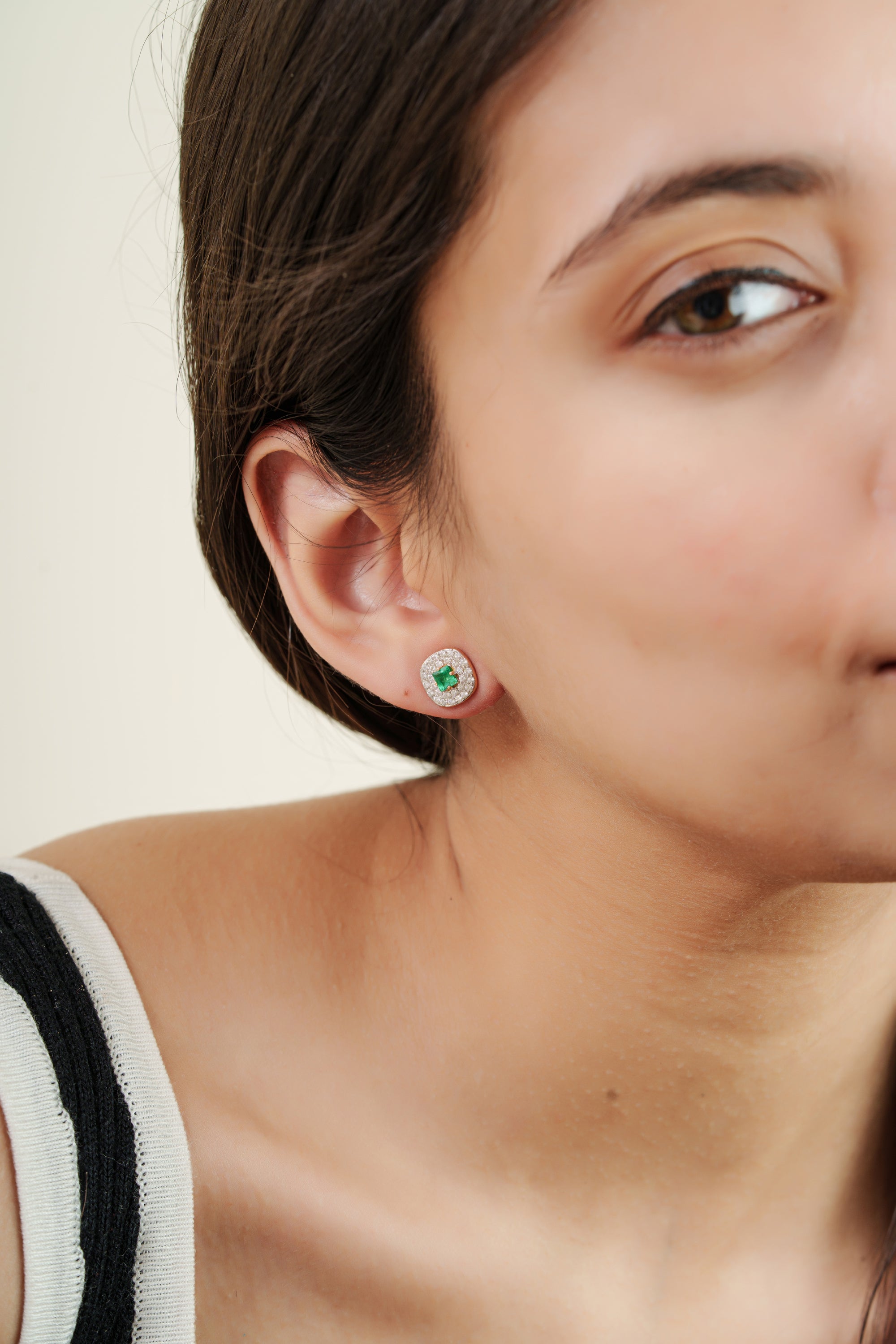 Emerald Diamond Halo Stud Earrings