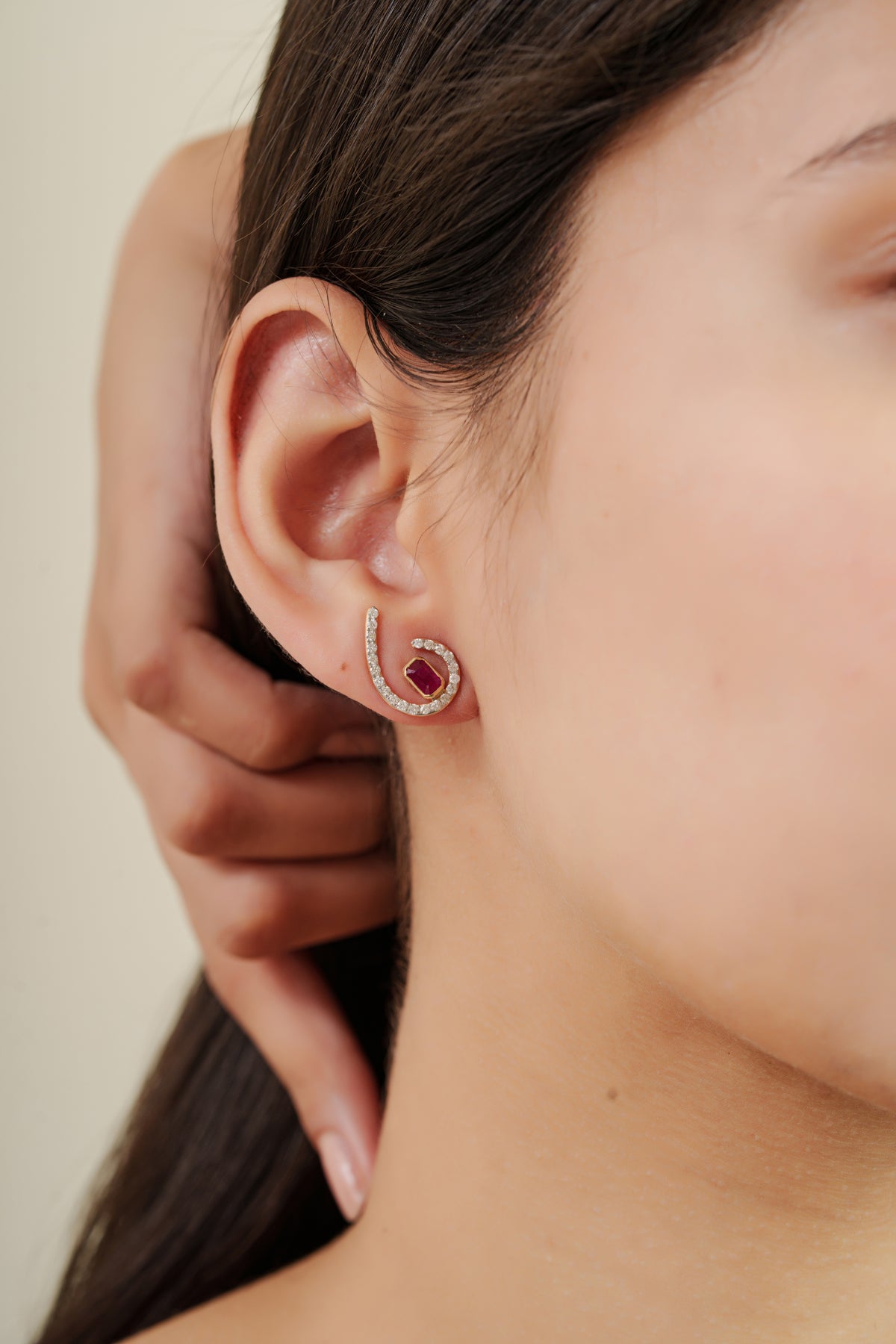 Ruby Diamond Swirl Earrings