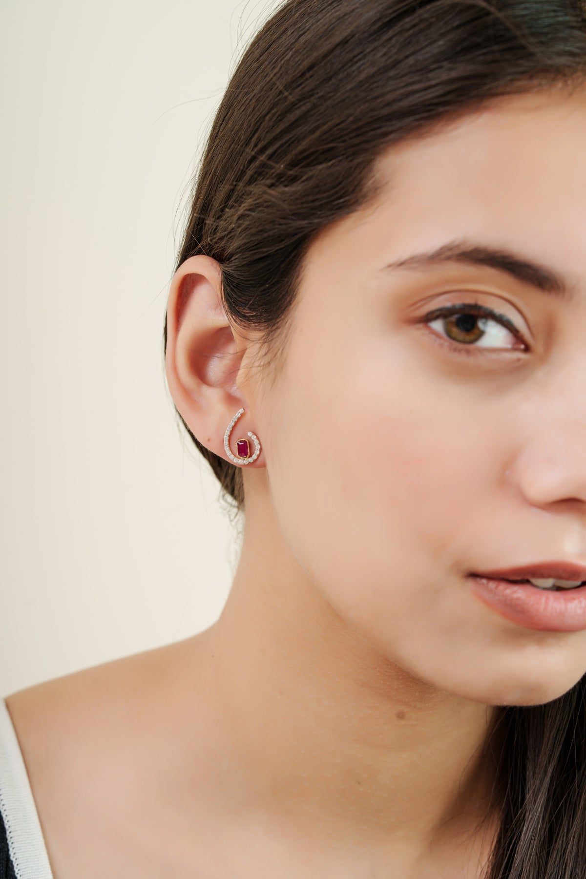 Ruby Diamond Swirl Earrings
