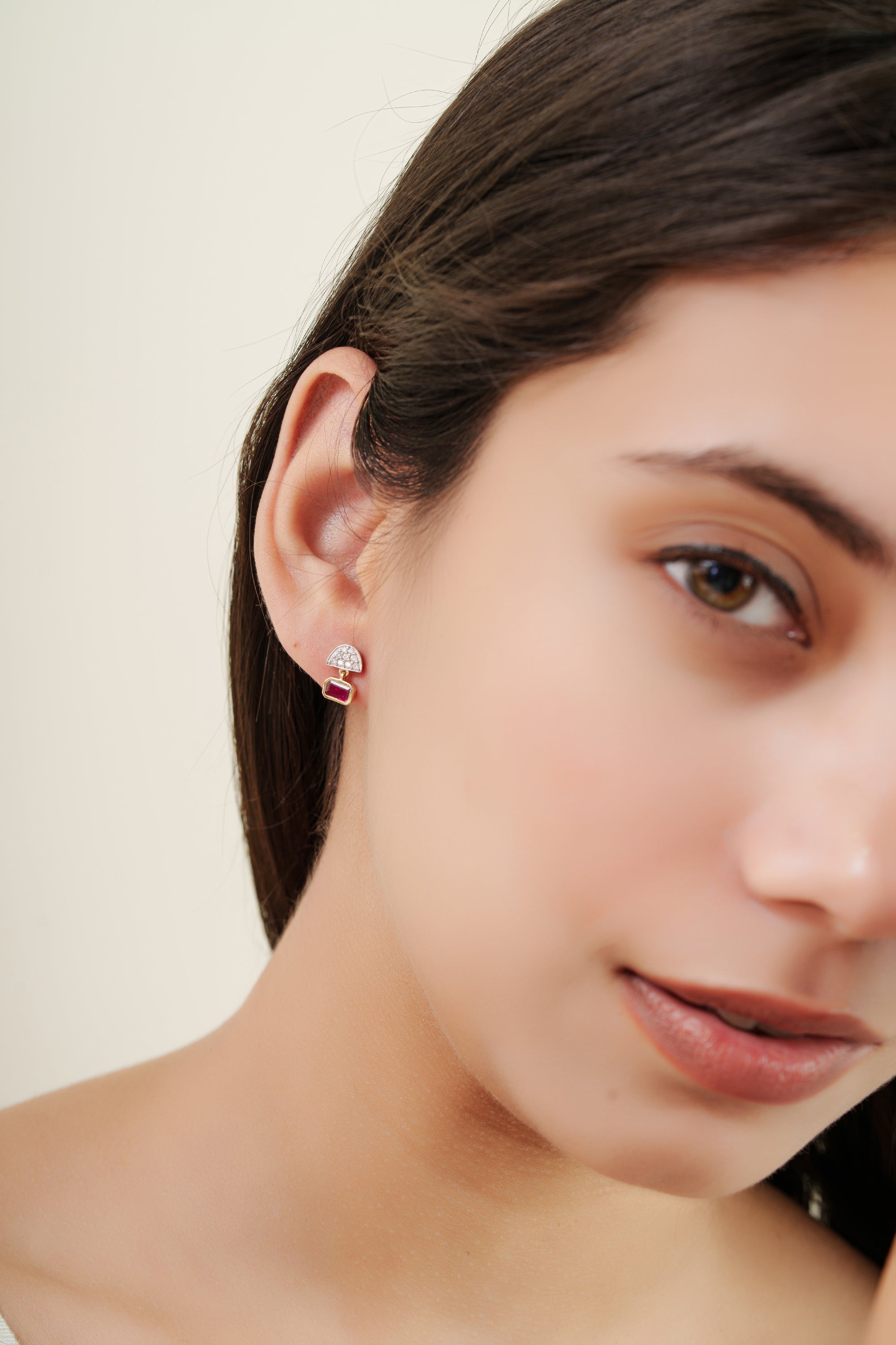 Ruby Diamond Drop Stud Earrings