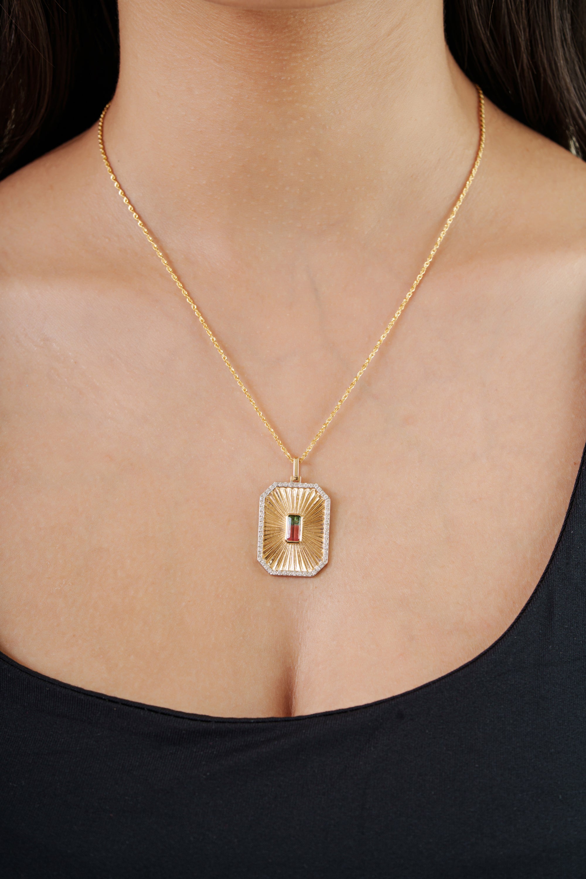 Watermelon Tourmaline Diamond Pendant