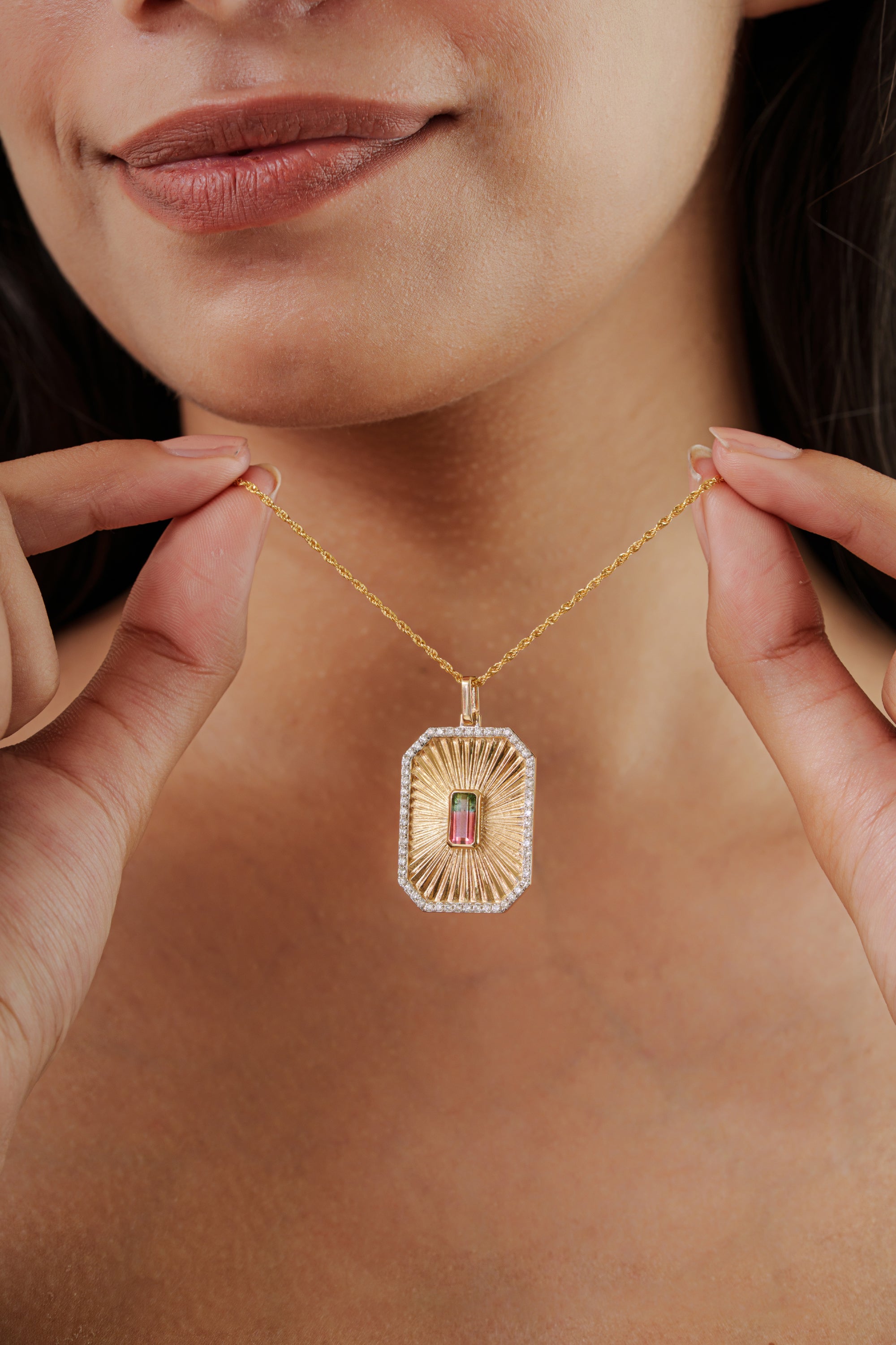 Watermelon Tourmaline Diamond Pendant