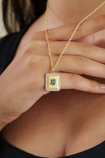 Natural Emerald Diamond Pendant Necklace