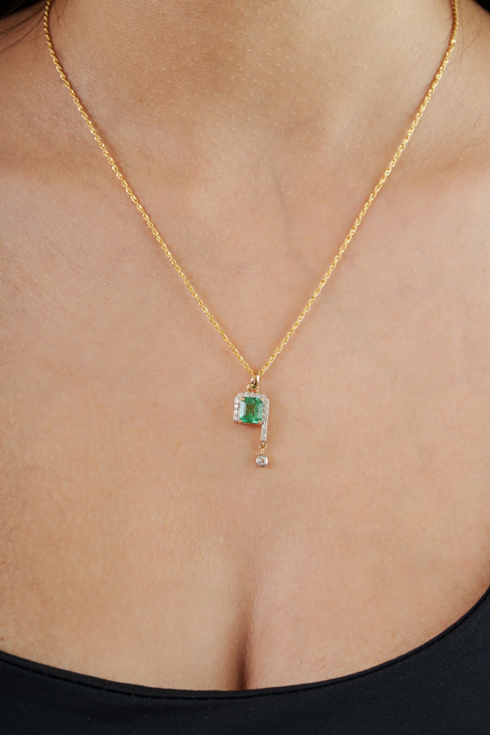 Emerald Diamond Halo & Drop Pendant