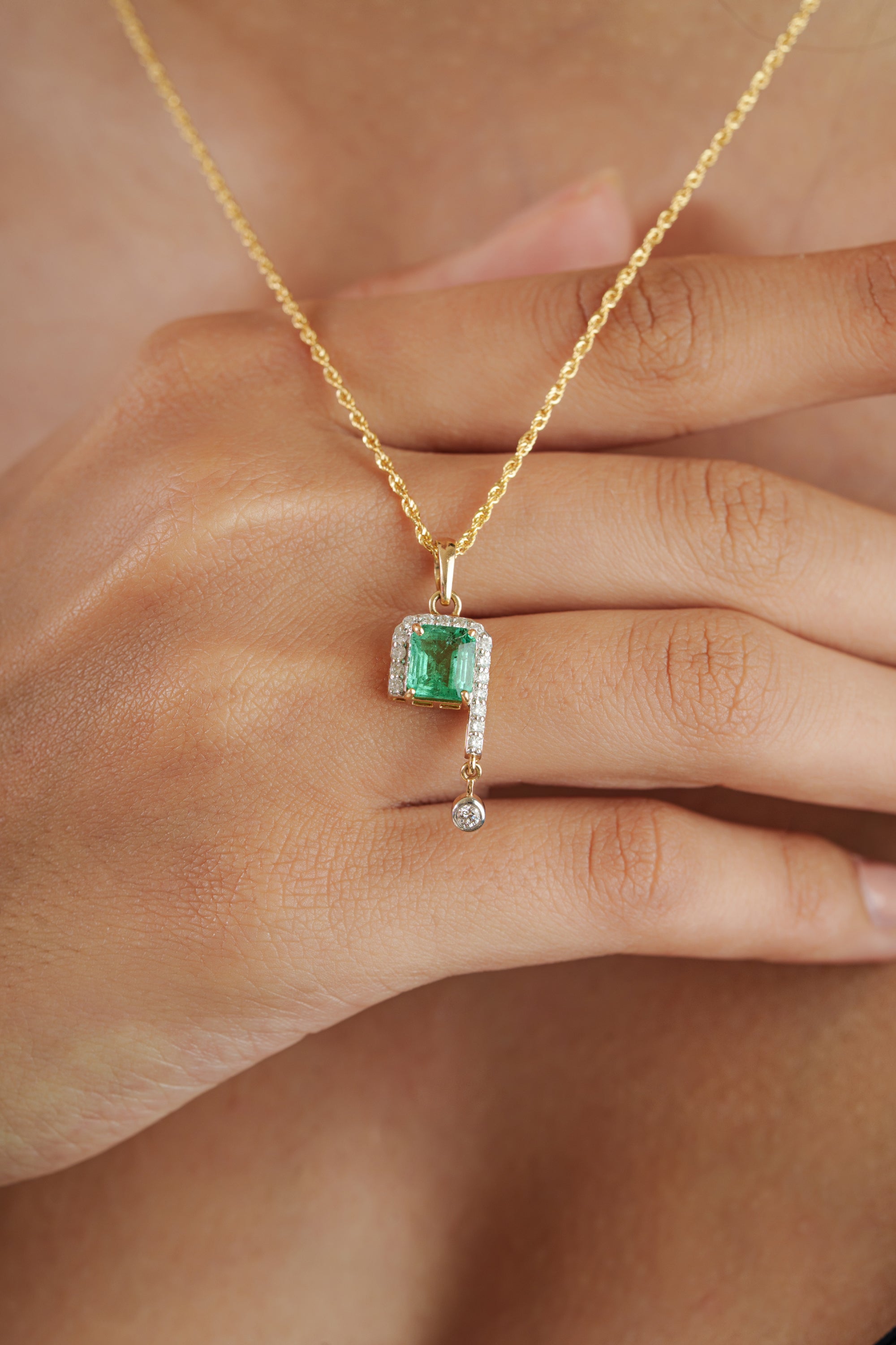 Emerald Diamond Halo & Drop Pendant