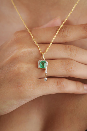 Emerald Diamond Halo & Drop Pendant