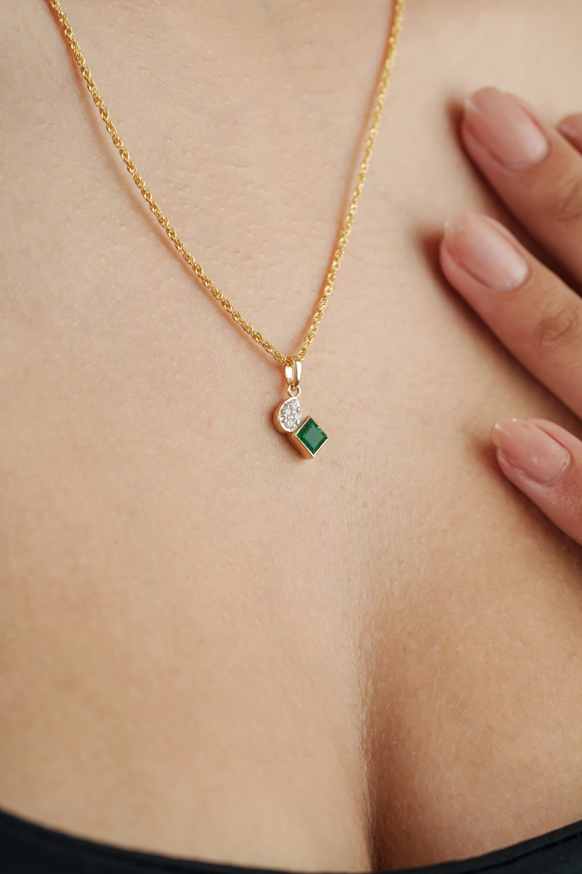 Emerald & Diamond Drop Pendant