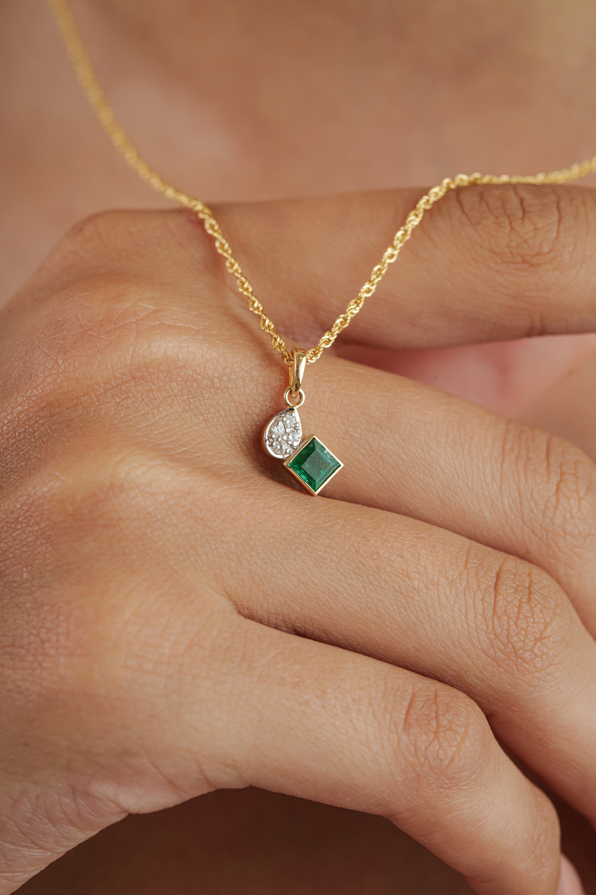 Emerald & Diamond Drop Pendant