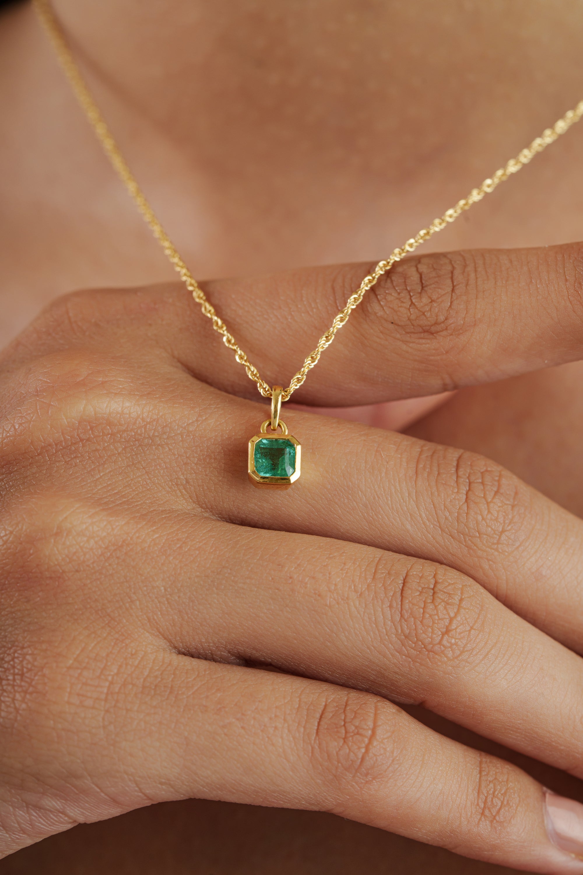 Emerald Bezel Set Pendant