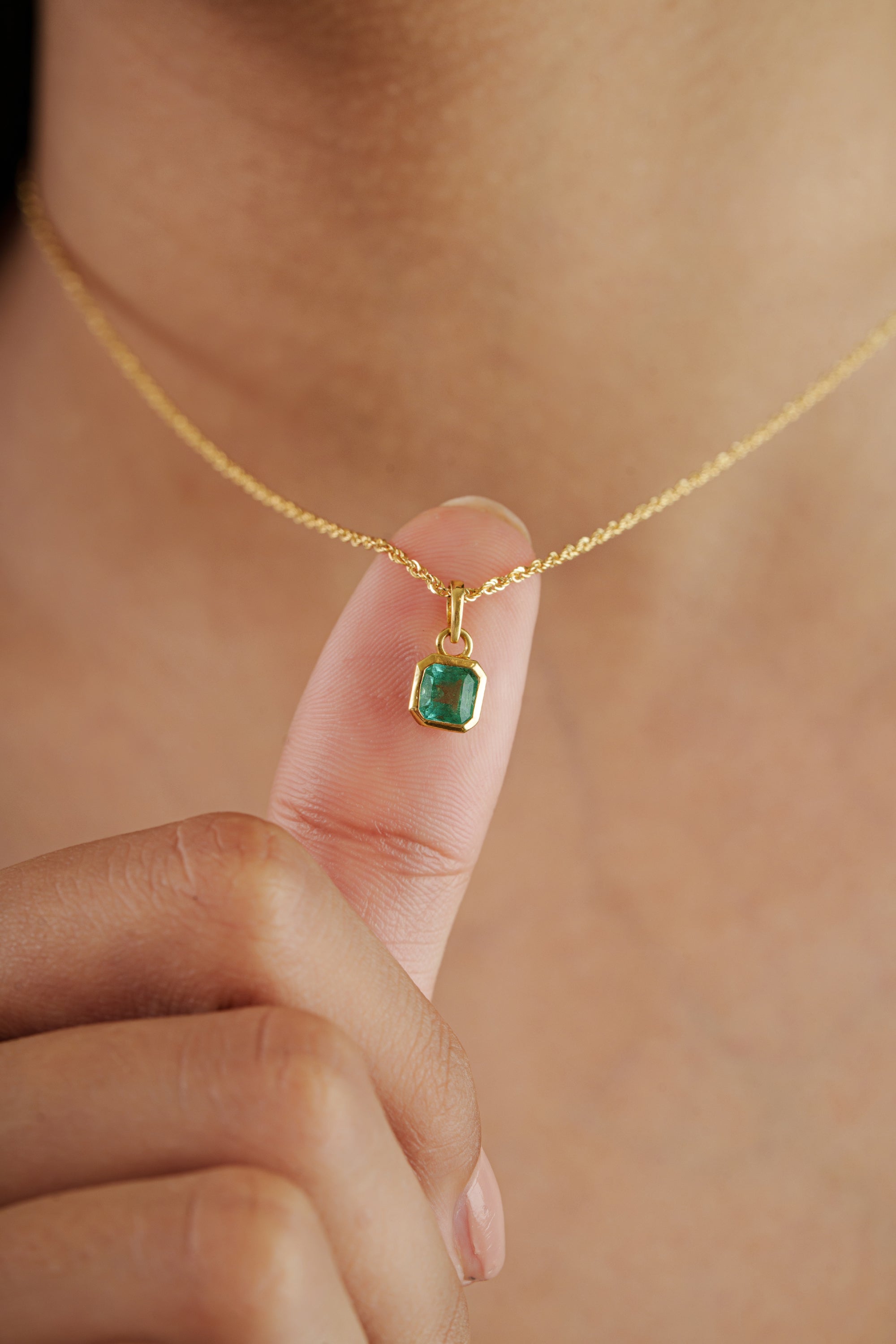 Emerald Bezel Set Pendant