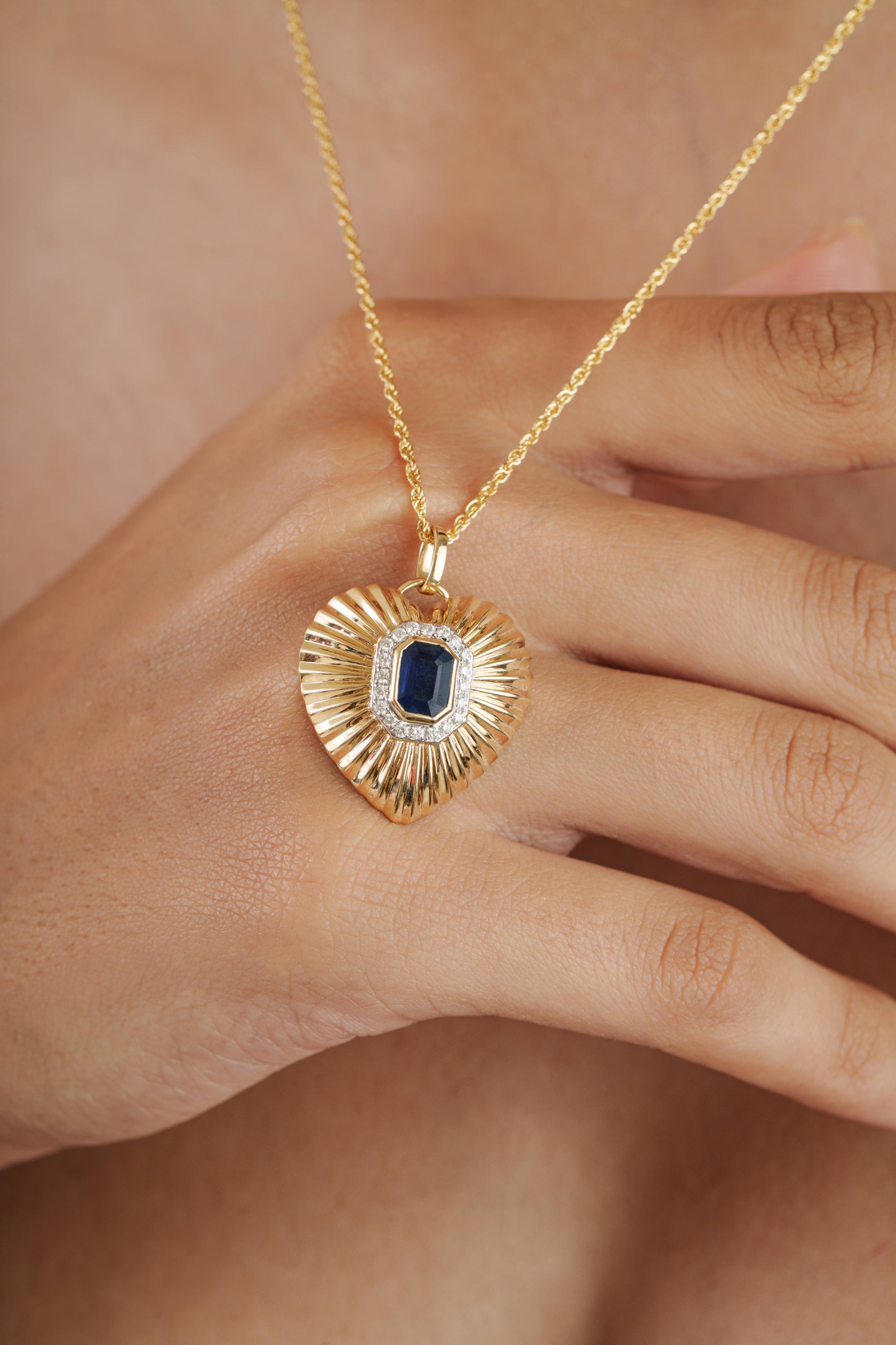 Sapphire Diamond Heart Pendant