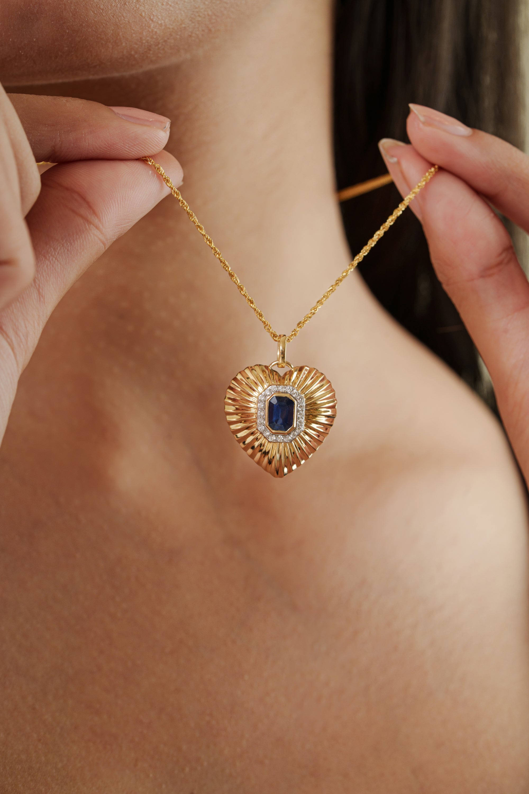 Sapphire Diamond Heart Pendant