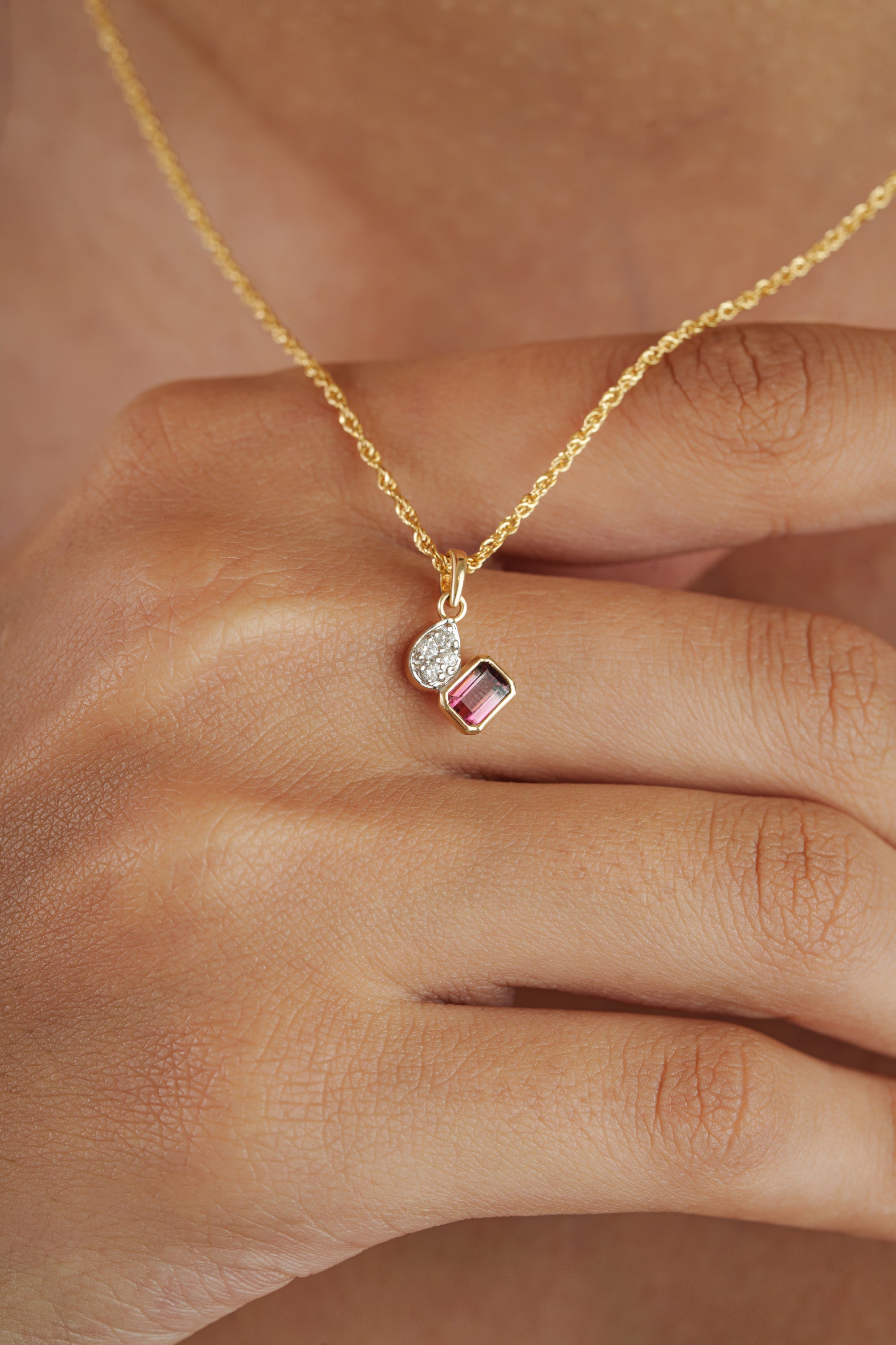 Pink Tourmaline & Diamond Drop Pendant