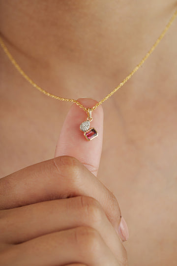 Pink Tourmaline & Diamond Drop Pendant