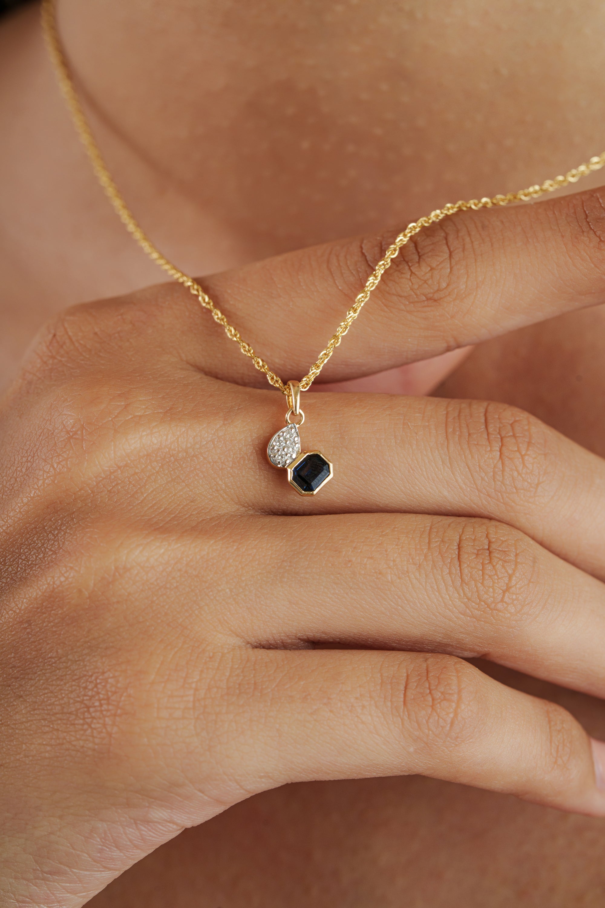 Blue Sapphire & Diamond Drop Pendant