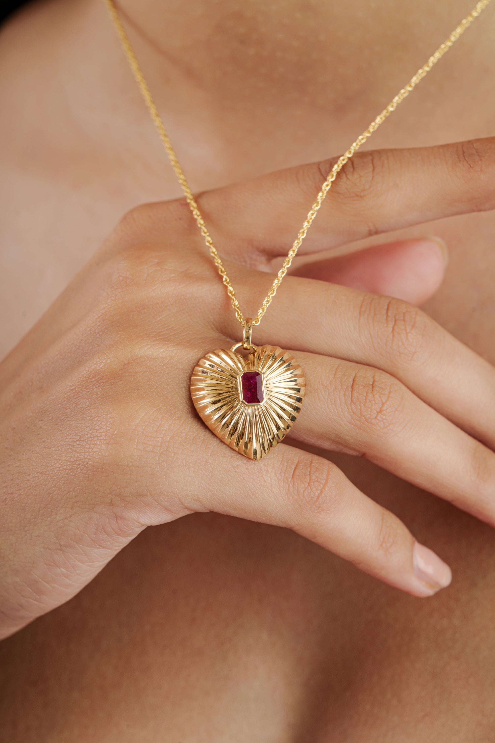 Emerald Cut Ruby Necklace Charm