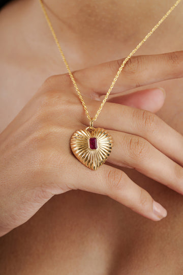 Emerald Cut Ruby Necklace Charm
