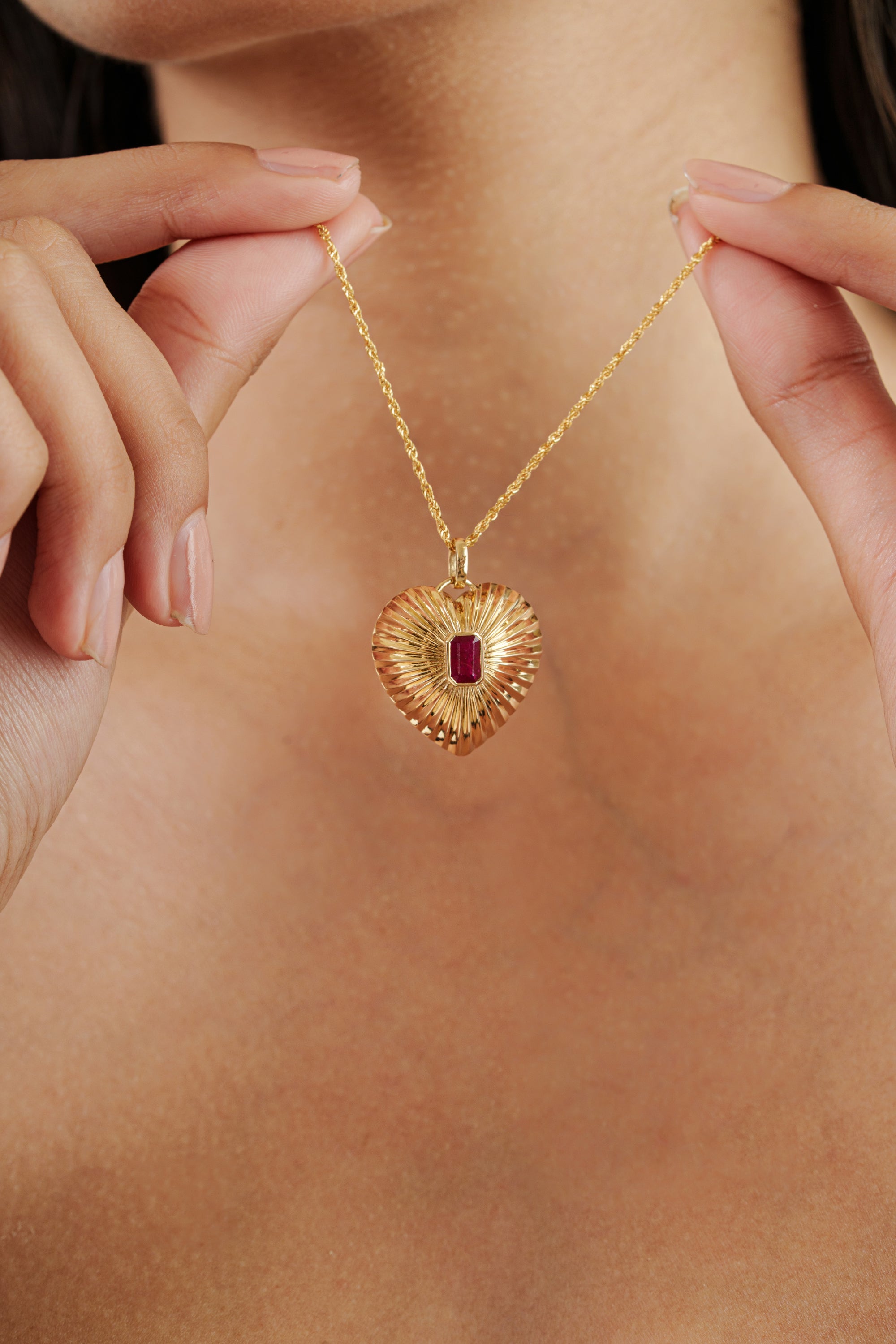 Emerald Cut Ruby Necklace Charm